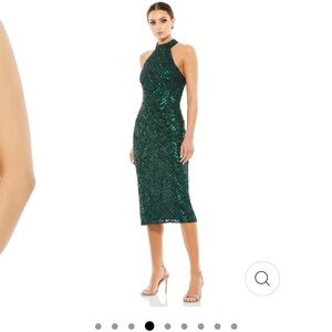 Mac Duggal Green Sequin Midi Dress